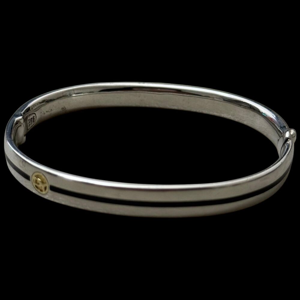 David Yurman Sterling & 18K Yellow Gold Black Enamel DY Logo Bracelet